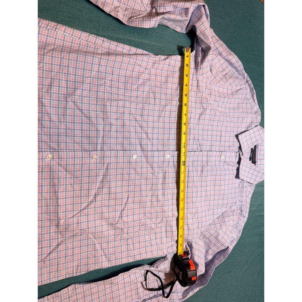Tommy Hilfiger Mens Slim Fit Plaid Button-Down Shirt L 16 34/35 100% Cotton Pink